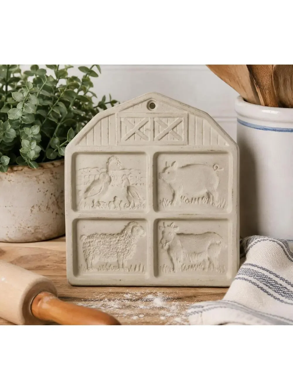 Vintage Pampered Chef Farmyard Friends Cookie Mold Stoneware Trivet 1994